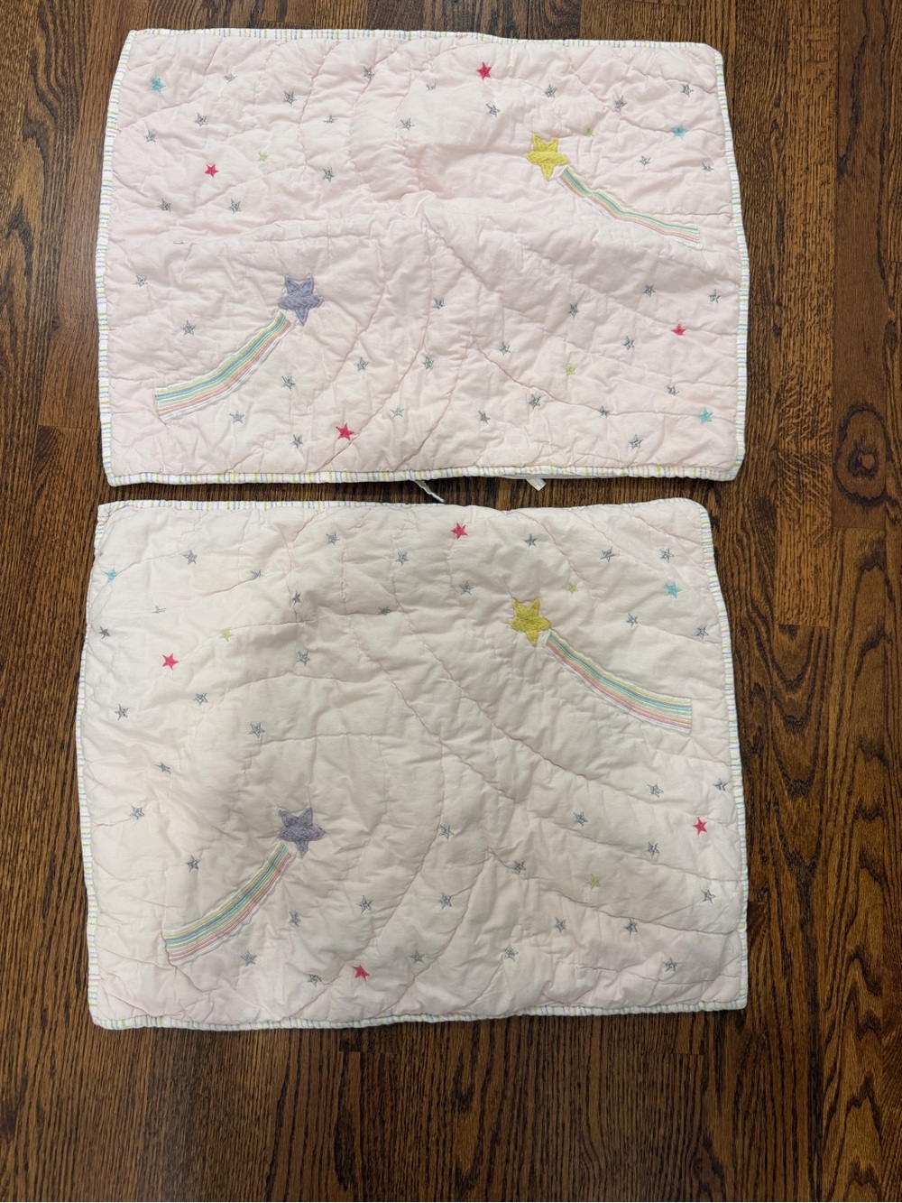 Kids Pink Star & Rainbow Quilted Changing Pad Covers - Set of 2